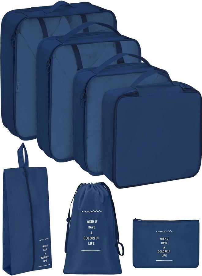 STESHWK 7 Set Packing Cubes Luggage Organizers With Travel Packing Cubes Toiletry kit And Undergarment Laundry Cosmetics Pouch with Shoe Bag (Navy Blue) - Image 1